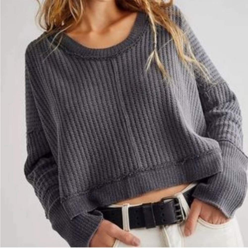 We The Free New Magic Thermal Long Sleeve Waffle Washed Grey Free People Top